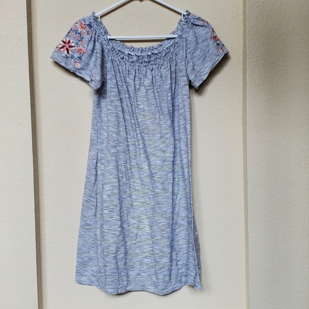 Abercrombie & Fitch Striped Off Shoulder Midi Dress